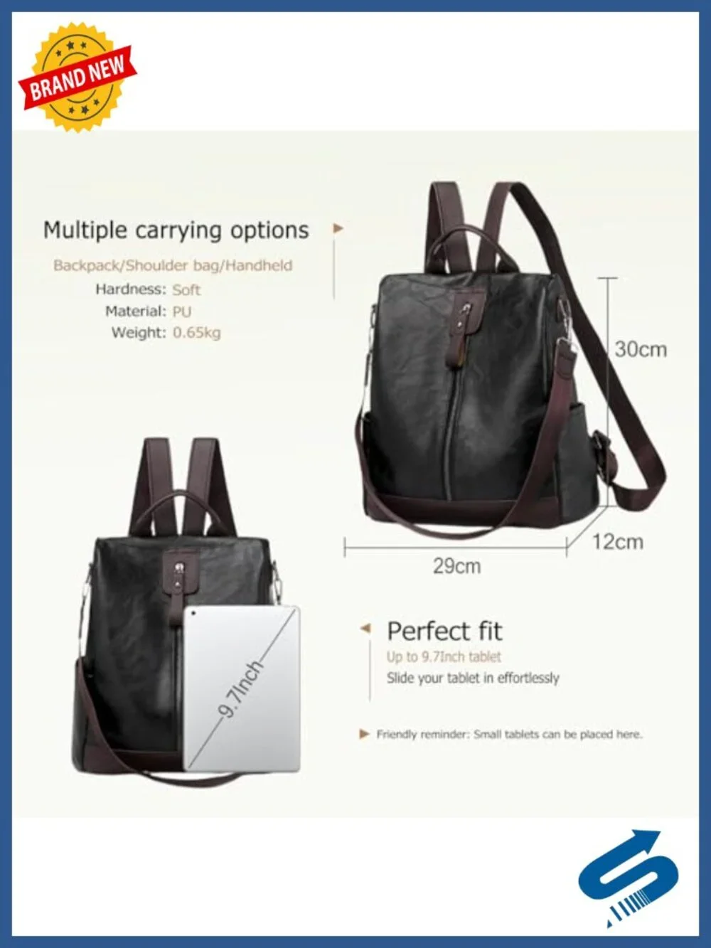 Women's Convertible Anti-Theft Backpack PU Leather Travel Daypack 3-in-1